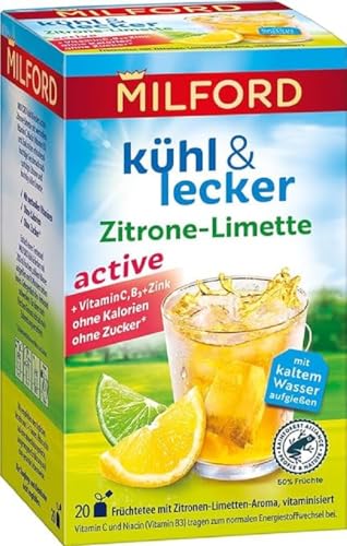 Milford kühl & lecker Active Zitrone-Limette | Echter Früchtetee | Mit Vitamin C | Vitamin B3 und Zink | 50 g von Milford