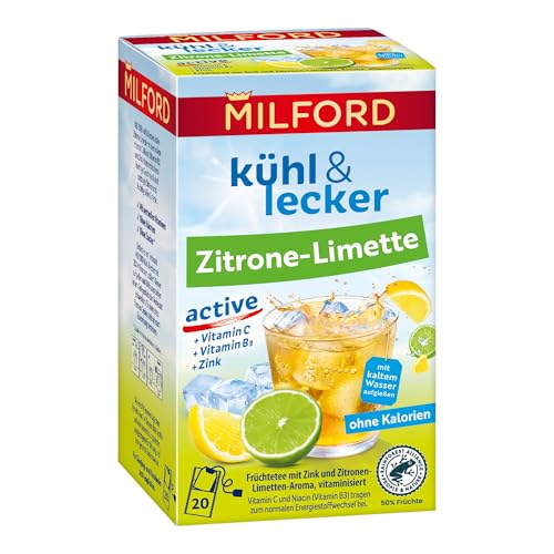 Milford kühl & lecker Active Zitrone-Limette | Echter Früchtetee | Mit Vitamin C | Vitamin B3 und Zink | 50 g von Milford