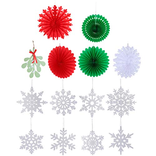 Milisten 19 Stück Weihnachtspapierfächer, glitzernde Schneeflockenblätter, hängende Ornamente für Weihnachten, Urlaub, Party, Dekoration von Milisten
