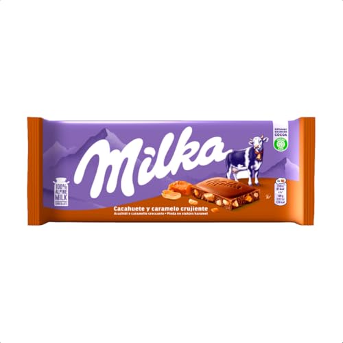 Erdnuss-Karamell-Schokoriegel | Milka | Schokoriegel-Erdnuss und Stücke Karamell | Gesamtgewicht 90 Gramm von Milka