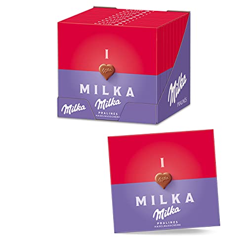 I LOVE Milka 10 x 110g, Pralinen aus zarter Alpenmilch Schokolade gefüllt mit Haselnusscrème von Milka
