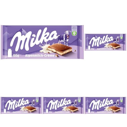 Milka Alpen-Milchcréme 1 x 100g I Alpenmilch-Schokolade I mit Alpenmilch Créme-Füllung I Milka Schokolade aus 100% Alpenmilch I Tafelschokolade (Packung mit 5) von Milka