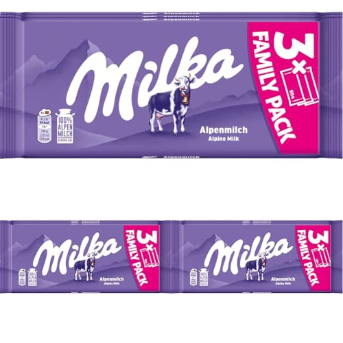 Milka Alpenmilch Schokolade, Hochwertige Zutaten, Schmelzende Textur, 3x90g Multipack (Packung mit 3) von Milka