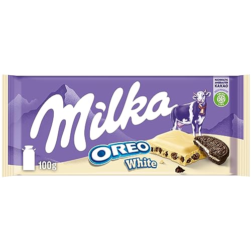 Milka OREO White 1 x 100g I Weiße Alpenmilch-Schokolade I mit Alpenmilch-Créme-Füllung und OREO Keks-Stückchen I Milka Schokolade aus 100% Alpenmilch I Tafelschokolade von Milka