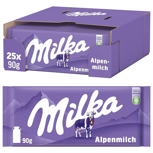 Milka Alpenmilch Schokolade, zartschmelzende Textur, Tafelschokolade, 25x90g von Milka