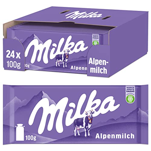Milka Alpenmilch Tafel 24 x 100g, Zarte Milka Alpenmilch Tafelschokolade, Noch schokoladiger von Milka