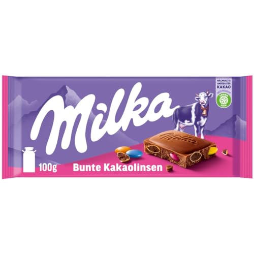 Milka Bunte Kakaolinsen 1 x 100g I Alpenmilch-Schokolade I mit bunten, dragierten Schoko-Linsen I Milka Schokolade aus 100% Alpenmilch I Tafelschokolade Milka Bunte Kakaolinsen 1 x 100g I Alpenmilch-Schokolade I mit bunten, dragierten Schoko-Linsen I Milka Schokolade aus 100% Alpenmilch I Tafelschokolade von Milka
