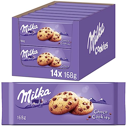 Milka Choco Cookies 14 x 168g, Milka Kekse mit Alpenmilch Schokoladenstückchen, Leckeres Knabbergebäck mit Schokolade von Milka