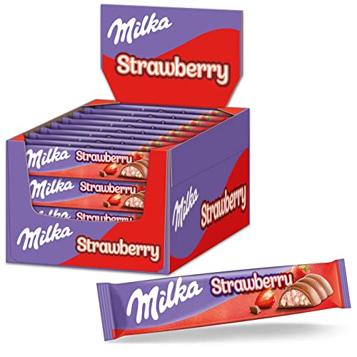 Milka Choco Erdbeer Riegel, 36 x 36,5g, Schokoladenriegel mit Erdbeer-Milchcrèmefüllung und Crispies Milka Choco Erdbeer Riegel, 36 x 36,5g, Schokoladenriegel mit Erdbeer-Milchcrèmefüllung und Crispies von Milka