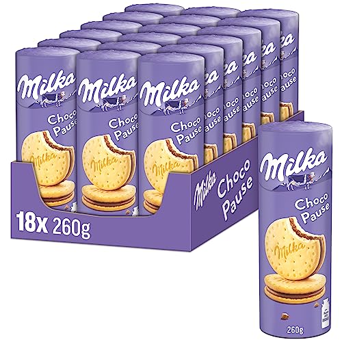 Milka Choco Pause 18 x 260g, 12 Runde Kekse mit Schokoladencremefüllung in einer Rolle von Milka