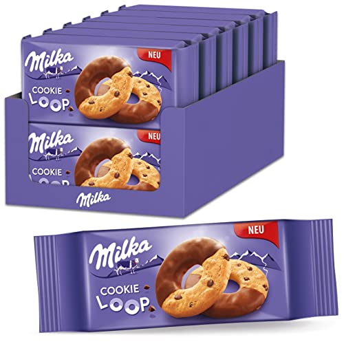 Milka Cookie Loop 12 x 154g, Ringförmige Kekse mit Alpenmilch Schokoladenstückchen von Milka