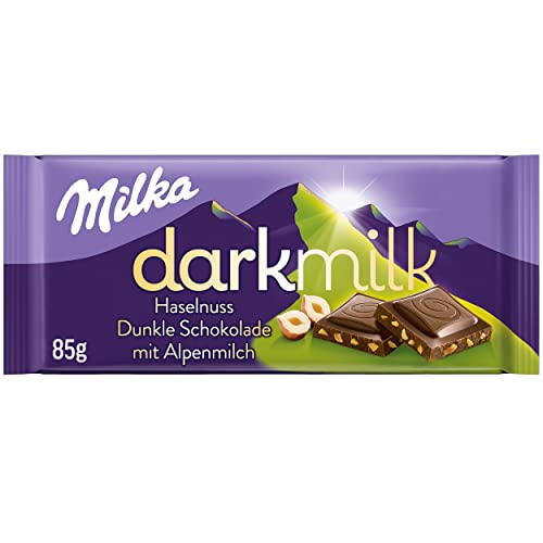 Milka Dark Milk Haselnuss 1x 85g I Zartherbe Alpenmilch-Schokolade I mit Haselnuss-Stückchen I Milka Nuss-Schokolade aus 100% Alpenmilch I Tafelschokolade von Milka