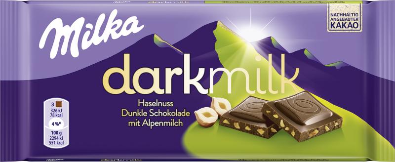 Milka Tafel Darkmilk Haselnuss von Milka