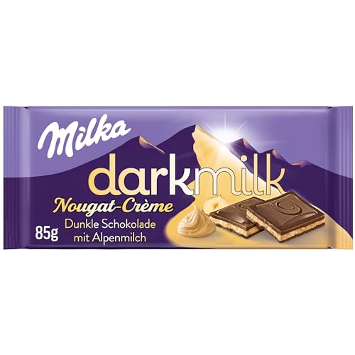 Milka Dark Milk Nougat-Créme 1x 85g I Zartherbe Alpenmilch-Schokolade I mit Nougat-Créme-Füllung I Milka Schokolade aus 100% Alpenmilch I Tafelschokolade von Milka