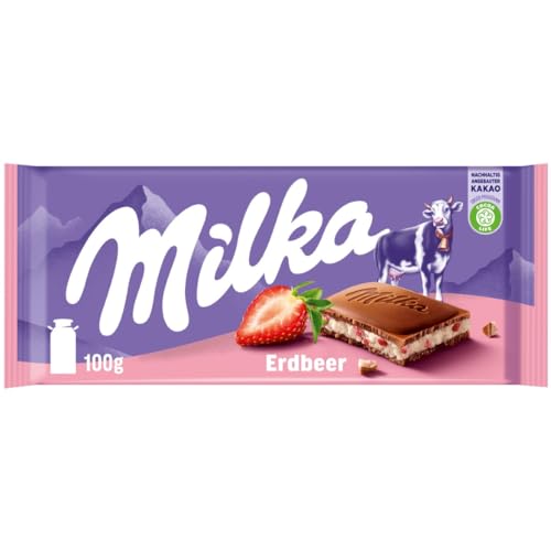 Milka Erdbeer 1 x 100g I Alpenmilch-Schokolade I mit Joghurt-Füllung und Erdbeer-Stückchen I Milka Schokolade aus 100% Alpenmilch I Tafelschokolade Milka Erdbeer 1 x 100g I Alpenmilch-Schokolade I mit Joghurt-Füllung und Erdbeer-Stückchen I Milka Schokolade aus 100% Alpenmilch I Tafelschokolade von Milka