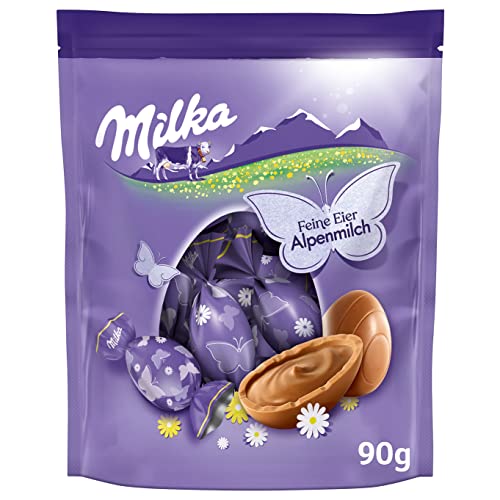 Milka Feine Eier Alpenmilch 1 x 90g I Osterschokolade Einzelpackung I für das Osternest und zum Verstecken I Süßigkeiten zu Ostern aus 100% Alpenmilch Schokolade von Milka