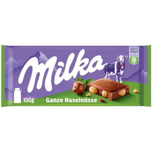 Milka Ganze Haselnüsse 1 x 100g I Alpenmilch-Schokolade I mit ganzen Haselnüssen I Milka Nuss-Schokolade aus 100% Alpenmilch I Tafelschokolade von Milka