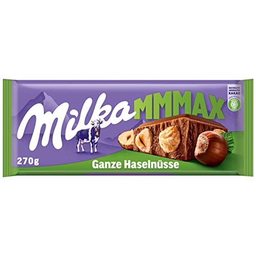 Milka Ganze Haselnüsse 1 x 270g I Großtafel I Alpenmilch-Schokolade I mit ganzen Haselnüssen I Milka Nuss-Schokolade aus 100% Alpenmilch I Tafelschokolade von Milka