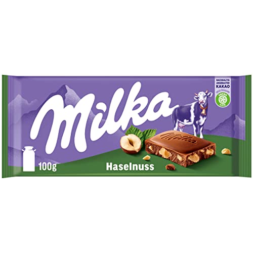 Milka Haselnuss 1 x 100g I Alpenmilch-Schokolade I mit Haselnuss-Stückchen I Milka Nuss-Schokolade aus 100% Alpenmilch I Tafelschokolade von Milka