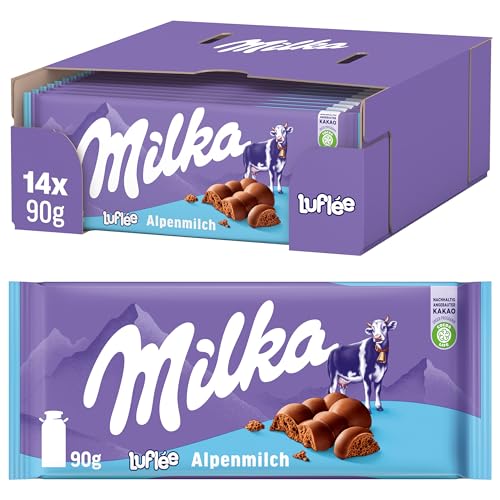 Milka Luflee, Luftige Milchschokoladentafeln aus 100% Alpenmilch, 14 x 90g von Milka
