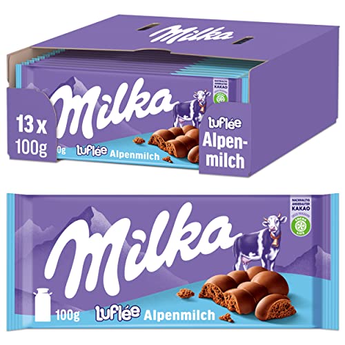 Milka Luflée Tafel 13 x 100g, Zarte Schokoladentafel aus luftiger Alpenmilch, Noch schokoladiger von Milka