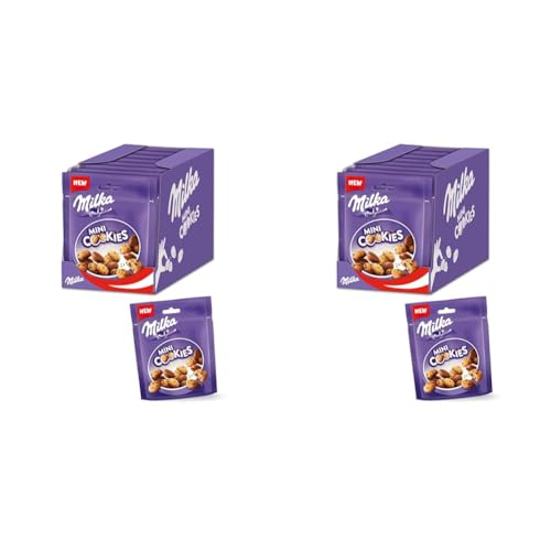 Milka Mini Cookies 8 x 110g, Mini-Kekse mit Schokoladenstückchen und Milka Alpenmilch Schokolade (Packung mit 2) von Milka