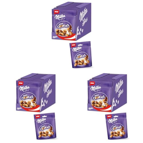 Milka Mini Cookies 8 x 110g, Mini-Kekse mit Schokoladenstückchen und Milka Alpenmilch Schokolade (Packung mit 3) von Milka