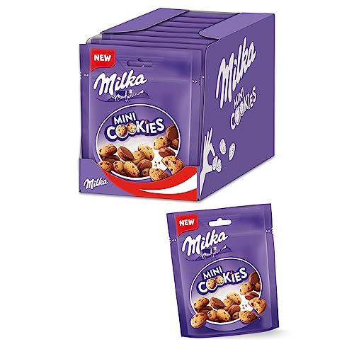 Milka Mini Cookies 8 x 110g, Mini-Kekse mit Schokoladenstückchen und Milka Alpenmilch Schokolade von Milka