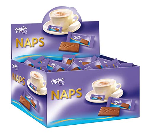 Milka Naps Alpenmilch 1 x 1,702kg, Zartschmelzende Mini-Schokoladentäfelchen aus feiner Alpenmilchschokolade, Dose von Milka