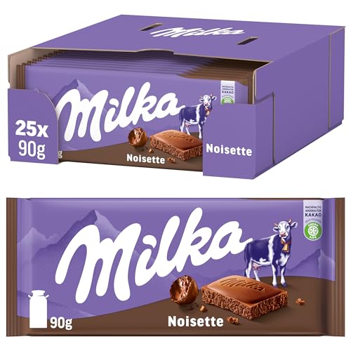 Milka Noisette Schokoladentafel, Milchschokolade mit Haselnuss-Masse, 25x90g von Milka