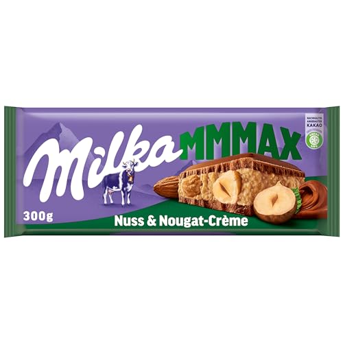Milka Nuss-Nougat 1 x 300g I Großtafel I Alpenmilch-Schokolade I mit cremiger Nuss-Nougat-Créme und ganzen Haselnüssen I Milka Nuss-Schokolade aus 100% Alpenmilch I Tafelschokolade Milka Nuss-Nougat 1 x 300g I Großtafel I Alpenmilch-Schokolade I mit cremiger Nuss-Nougat-Créme und ganzen Haselnüssen I Milka Nuss-Schokolade aus 100% Alpenmilch I Tafelschokolade von Milka