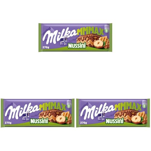 Milka Nussini 1 x 270g I Großtafel I Alpenmilch-Schokolade I mit Waffel, Haselnüssen und Haselnusscréme I Milka Nuss-Schokolade aus 100% Alpenmilch I Tafelschokolade (Packung mit 3) von Milka