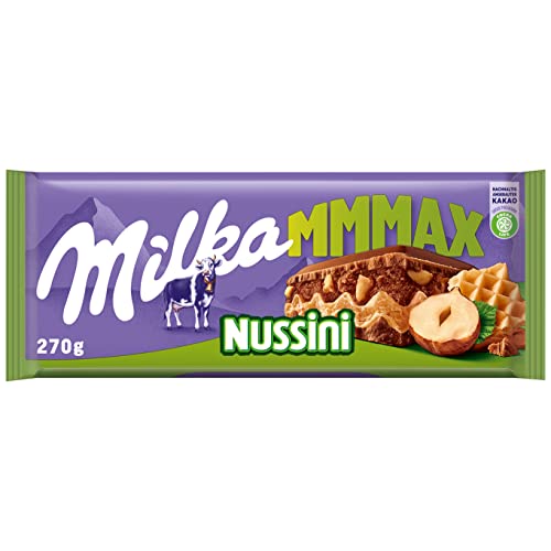 Milka Nussini 1 x 270g I Großtafel I Alpenmilch-Schokolade I mit Waffel, Haselnüssen und Haselnusscréme I Milka Nuss-Schokolade aus 100% Alpenmilch I Tafelschokolade von Milka