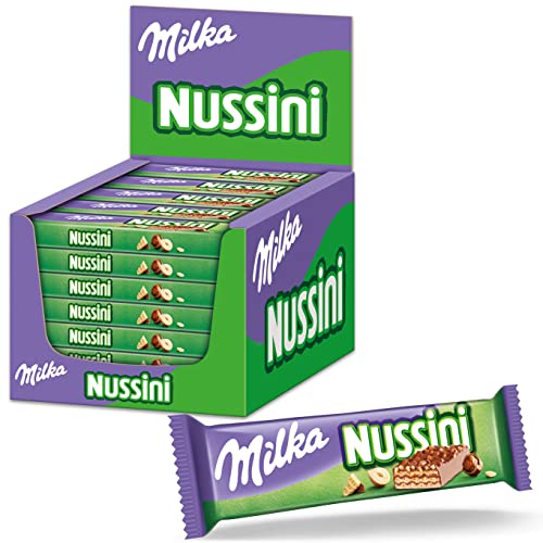 Milka Nussini Riegel, 35 Riegel à 31,5g, Haselnusscrème-Waffelschnitten mit Schokoladenüberzug von Milka