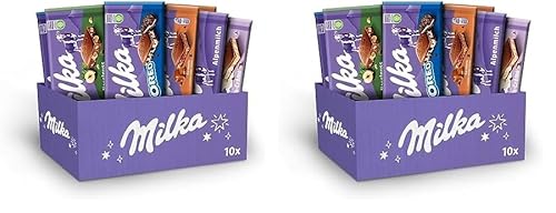 Milka Selection Box 1 kg I 10 Schokoladentafeln á 100g I 5 verschiedene Milka Sorten I inkl. Alpenmilch, Alpenmilchcréme, Haselnuss, Karamell, OREO I Tafelschokolade Geschenkbox I Schokoladen Geschenk von Milka