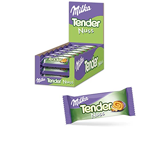 Milka Tender Nuss 21 x 37g, Biskuit-Rolle mit Haselnussfüllung und Vollmilchschokolade von Milka