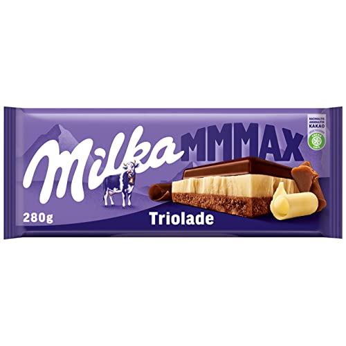 Milka Triolade 1 x 280g I Großtafel aus drei Schichten Schokolade I Alpenmilch-Schokolade, weiße und dunkle Schokolade I Milka Schokolade aus 100% Alpenmilch I Tafelschokolade von Milka