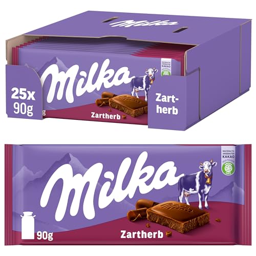 Milka Zartherb, Zartschmelzende Dunkle Schokolade, Hergestellt aus 100% Alpenmilch, 25 Packungen je 90g Milka Zartherb, Zartschmelzende Dunkle Schokolade, Hergestellt aus 100% Alpenmilch, 25 Packungen je 90g von Milka