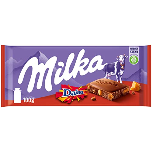 Milka und Daim Tafel 22 x 100g, Alpenmilch Schokolade mit knackigen Daim-Stückchen, Noch schokoladiger von Milka