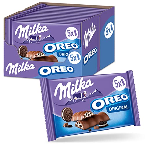 Milka und OREO Riegel, 13 x 185g, Schokoladenriegel mit Oreo Keksstückchen in Milchcrème von Milka