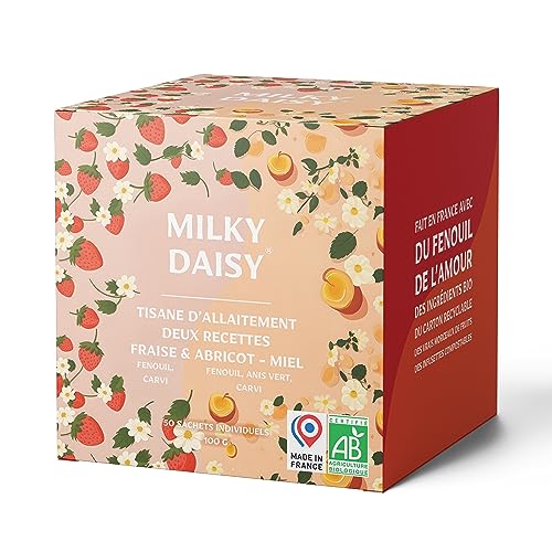 Milky Daisy - Bio-Stilltee-Duo - Erdbeer- & Aprikosen-Honig Geschmack 50 Aufgüsse mit Fenchel, Anis, Kümmel und Brennnessel - Laktationsstimulierender Aufguss für Mütter von Milky Daisy