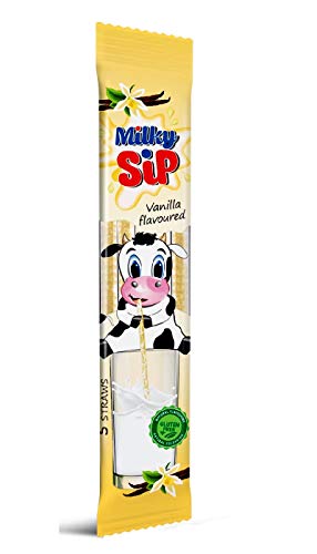 Milky Sip Strohhalme 120 Stück - 24 Packungen je 5 Trinkhalme in Vanillegeschmack von Milky Sip