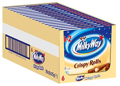 Milky Way Waffelröllchen | Crispy Rolls, Milchcreme | Jeweils 6 Riegel in 18 Packungen (18 x 6 x 25 g) von Milky Way