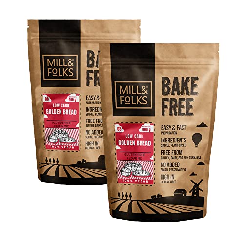 Mill & Folks Bake-Free Low Carb Golden Bread Flour Mixture 2x900g | Vegan & Glutenfrei von Mill & Folks