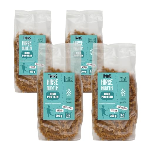 Mill & Folks Twins Pasta High Protein Hirse-Nudeln Fusilli 4 x 200 g | Vegan & Glutenfrei von Mill & Folks