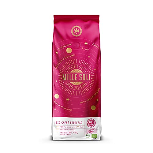MilleSoli Bio Espresso Bohnen - geröstet in Sizilien - Premium Kaffeebohnen 1kg - 100% Bio Arabica & Robusta - Traditionelle Dreifachröstung In Handarbeit von MilleSoli