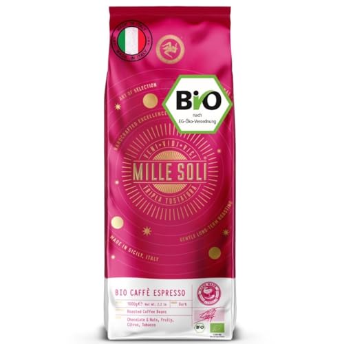 MilleSoli Bio Espresso Bohnen - geröstet in Sizilien - Premium Kaffeebohnen 1kg - 100% Bio Arabica & Robusta - Traditionelle Dreifachröstung In Handarbeit von MilleSoli