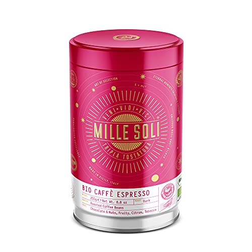 MilleSoli Bio Espressobohnen Traditionelle Dreifachröstung In Handarbeit - Premium Kaffeebohnen für Vollautomat und Siebträger (250 g Dose (1er Pack)) von MilleSoli