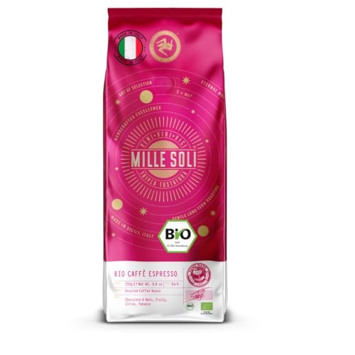 MilleSoli Bio Caffè Espresso Bohnen 250g - 100% Bio - geröstet in Sizilien - Jahrhundertaltes Röstverfahren In Handarbeit - Premium Espressobohnen für Vollautomat und Siebträger von MilleSoli