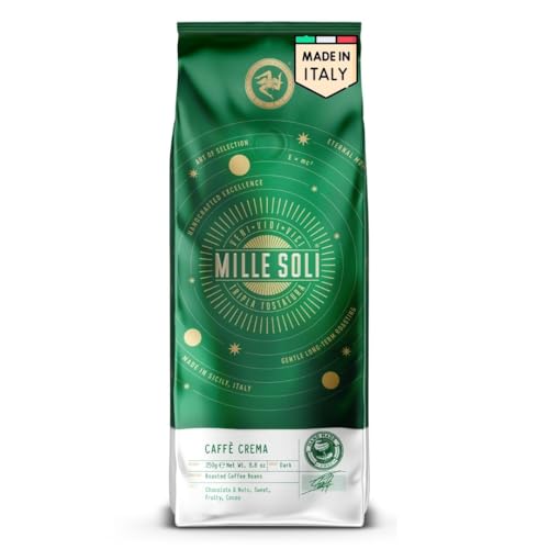 MilleSoli Caffè Crema - Bohnenkaffee 250g Beutel - Traditionelle Dreifachröstung In Handarbeit - Premium Kaffeebohnen mit perfekter Crema, besonders säurearm für Vollautomat und Siebträger von MilleSoli